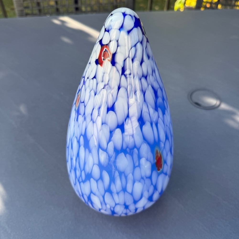 Italian Millefiori Blue and White Hand Blown Art Glass Vase or Light Cover - Picture 9 of 17